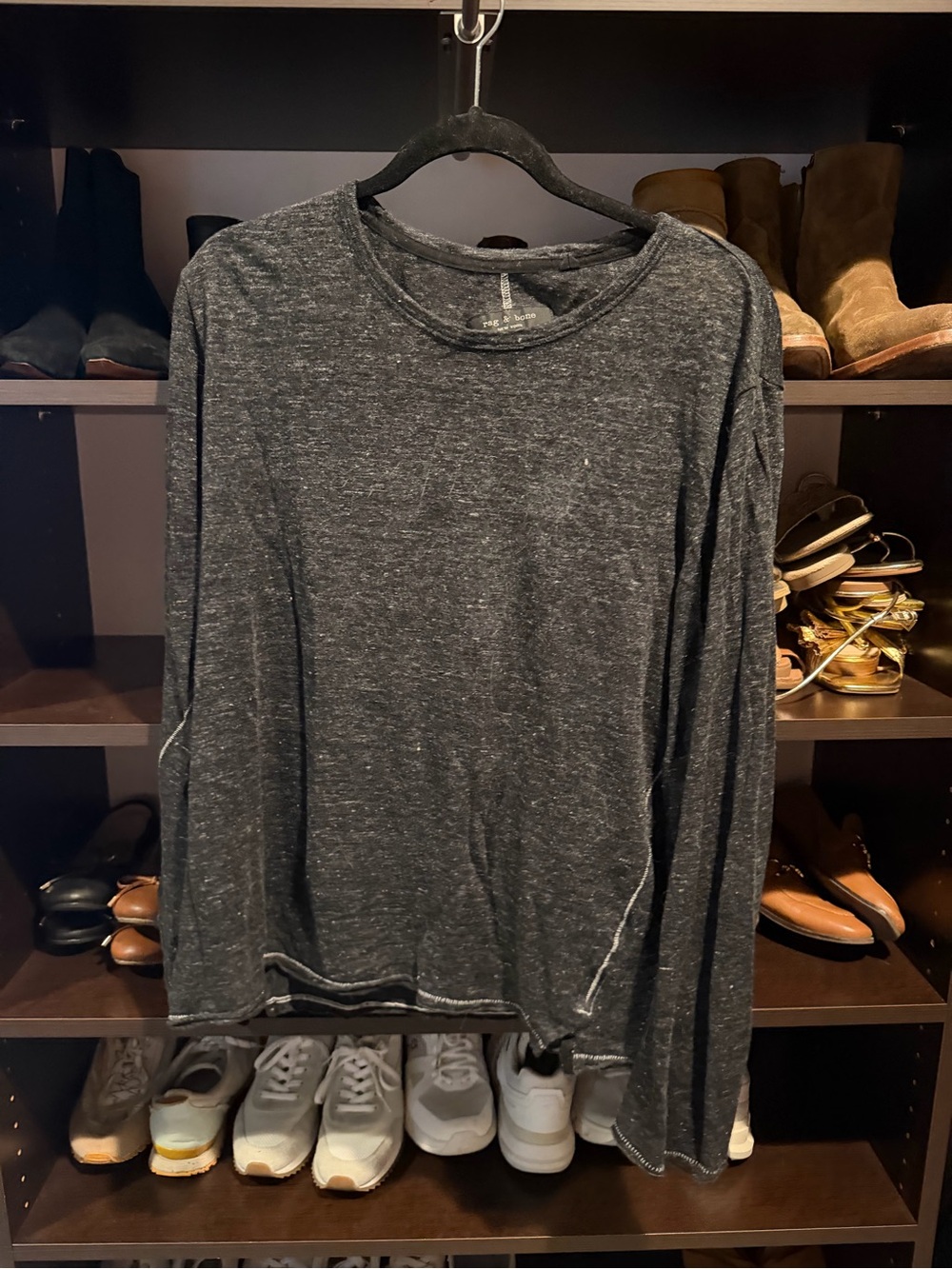 Rag & Bone - Size Medium - Men's Long-Sleeve Heathered Black Crewneck Shirt